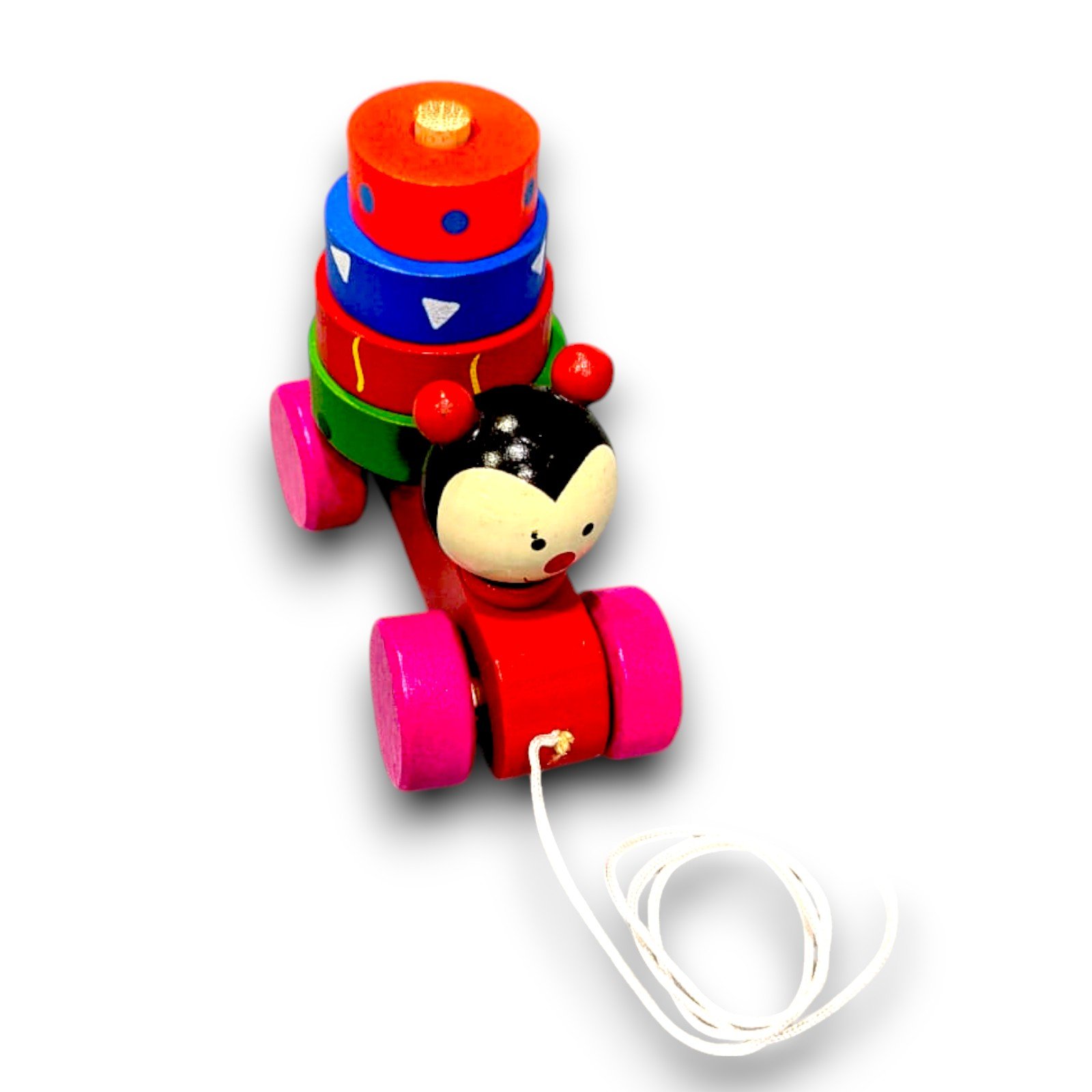 Pull along Toy with Stacker – Pack of 1 Random Cartoon shapes and Colors.